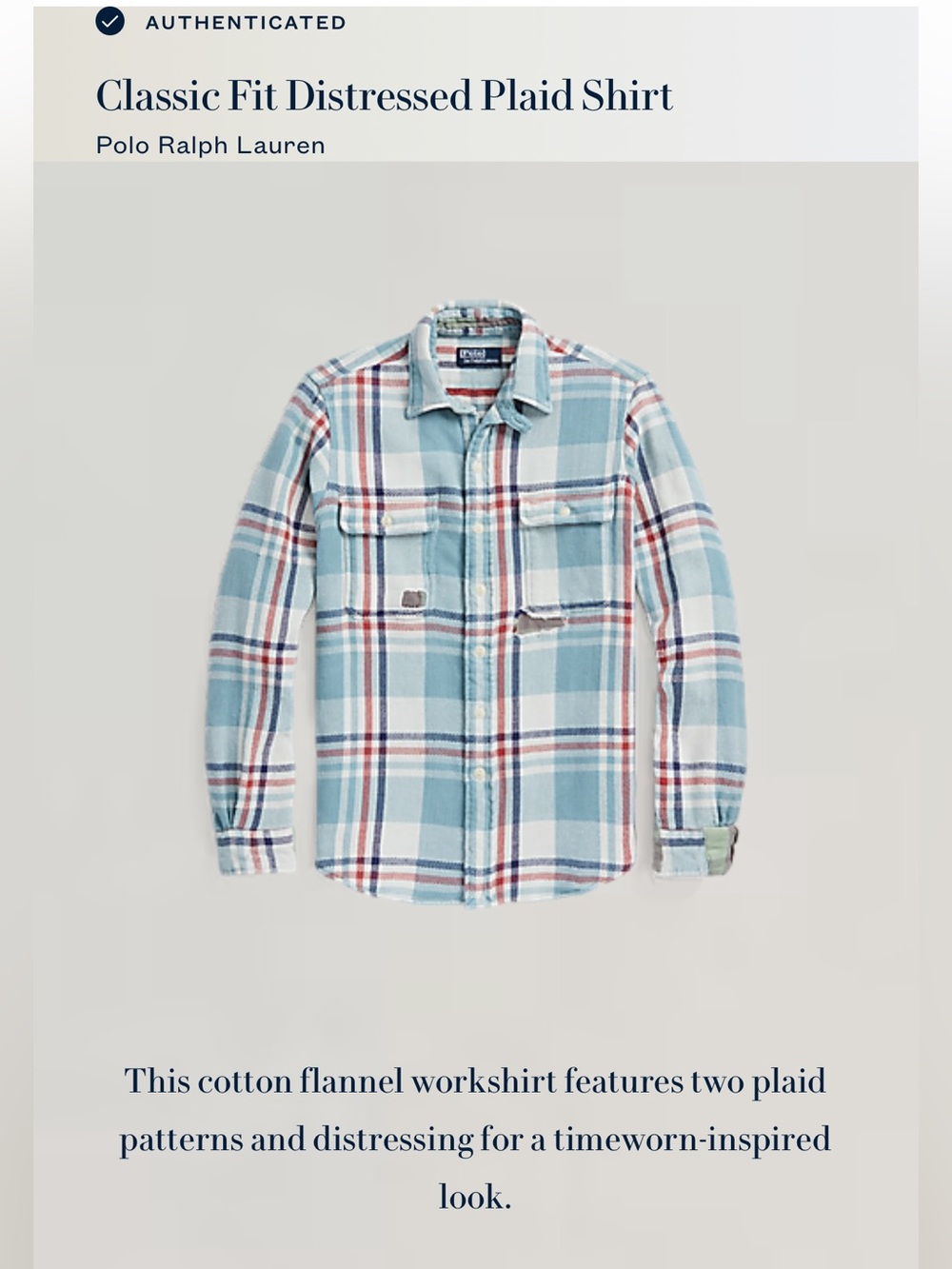 Polo by Ralph Lauren Teal, Cream & Red Plaid Flannel Shirt